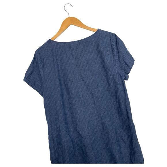 Pure J Jill Top Womens Medium Blue Linen Tunic Henley Lagenlook Cottage Coastal - Picture 10 of 12